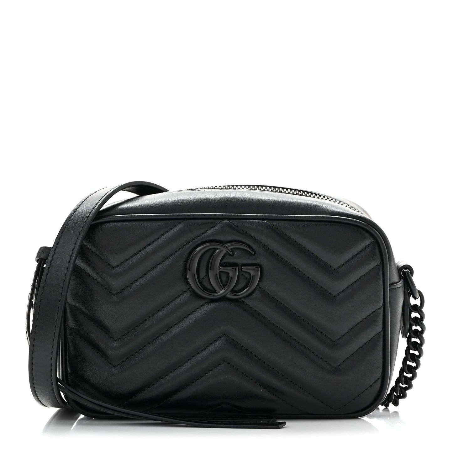 Calfskin Matelasse Monochrome Mini GG Marmont Chain Shoulder Bag Black