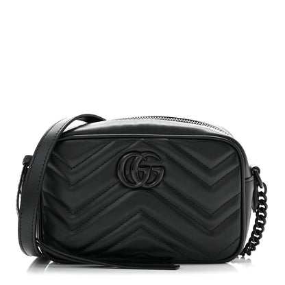 Calfskin Matelasse Monochrome Mini GG Marmont Chain Shoulder Bag Black