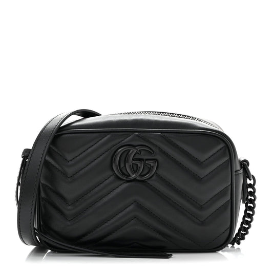 Calfskin Matelasse Monochrome Mini GG Marmont Chain Shoulder Bag Black