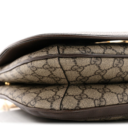 GG Supreme Monogram Textured Dollar Calfskin Web Medium Blondie Top Handle Shoulder Flap Bag Beige Ebony New Acero