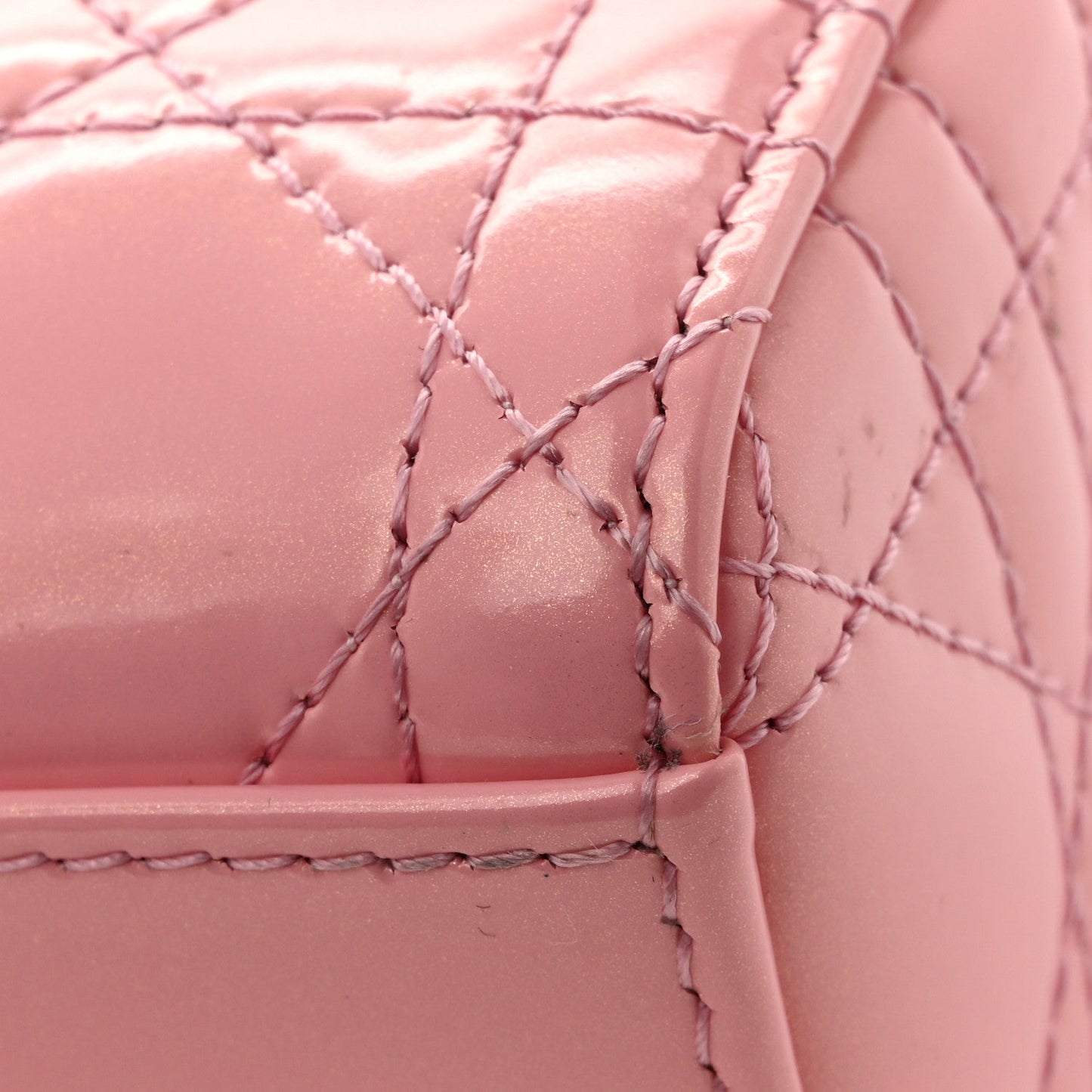 Metallic Lambskin Cannage Small Lady D-Joy Pink