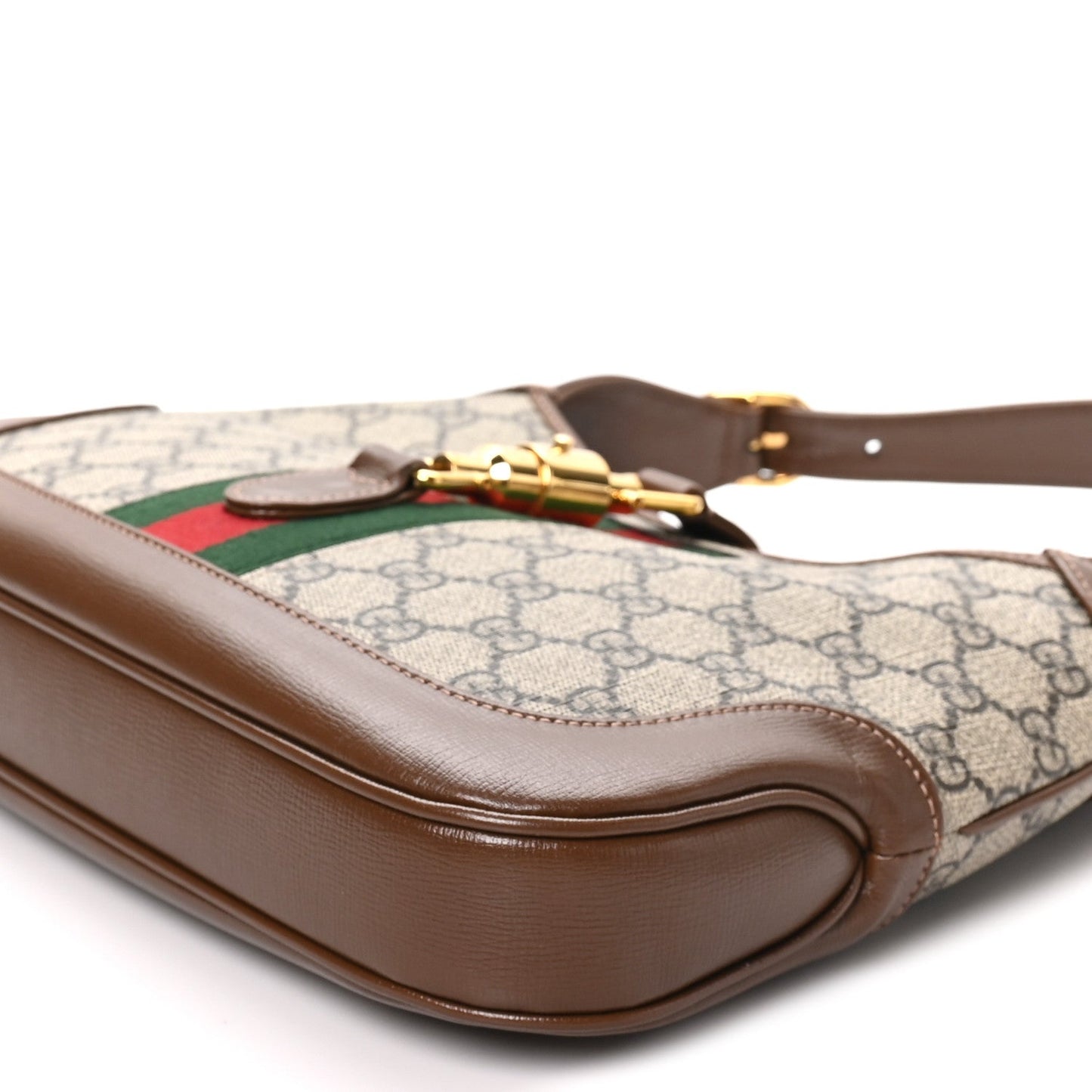 GG Supreme Monogram Azalea Calfskin Web Small Jackie 1961 Hobo Beige Ebony Brown Sugar
