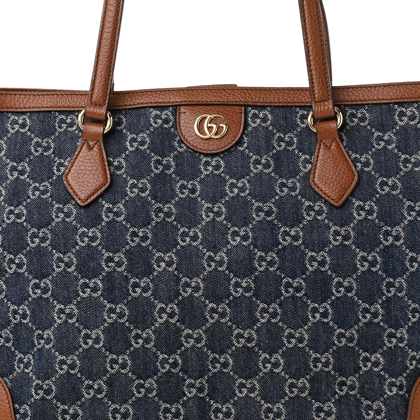 New Denim GG Monogram Medium Ophidia Shopping Tote Blue Tea Cuir