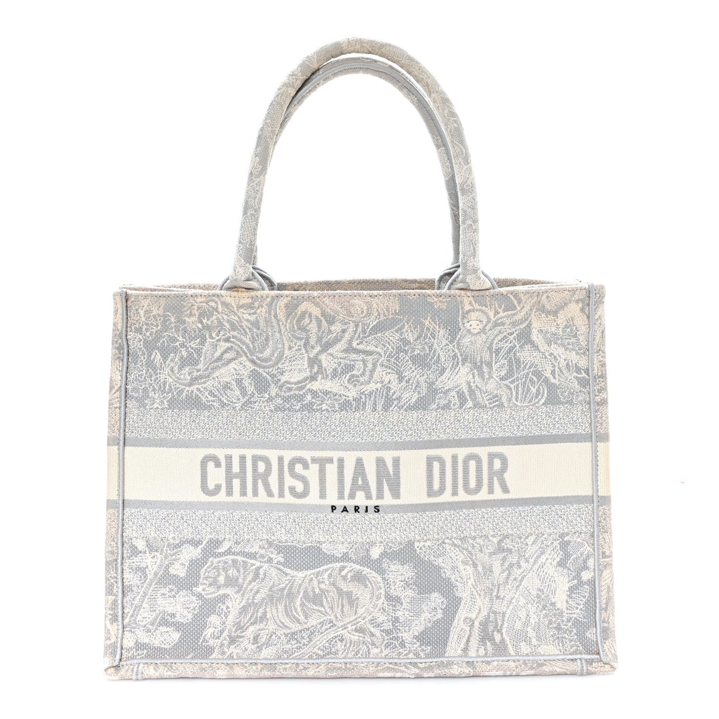 Canvas Embroidered Medium Dioriviera Toile De Jouy Reverse Book Tote Gray