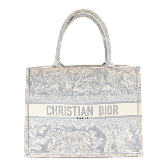 Canvas Embroidered Medium Dioriviera Toile De Jouy Reverse Book Tote Gray