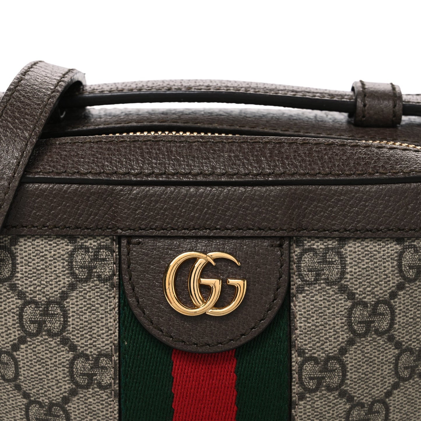 GG Supreme Monogram Mini Ophidia Top Handle Shoulder Bag Brown