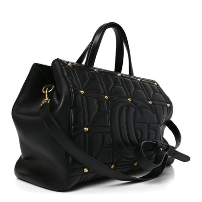 Calfskin Matelasse Studded Medium GG Marmont Tote Black