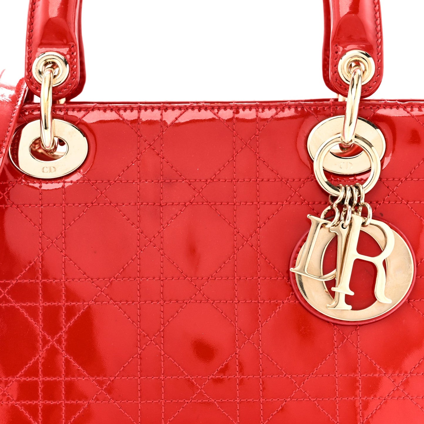 Patent Cannage Stitched Medium Lady Dior Red