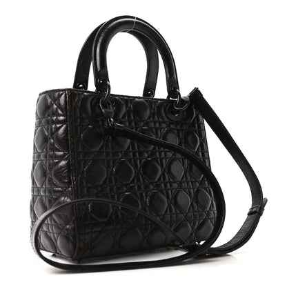 Crinkled Calfskin Cannage Medium Lady Dior Black