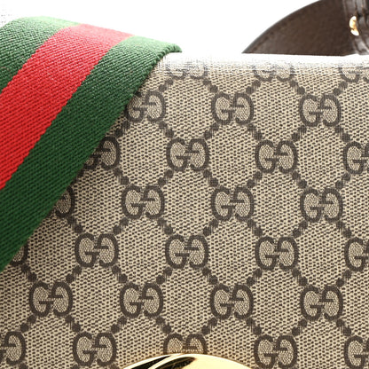 GG Supreme Monogram Textured Dollar Calfskin Web Medium Blondie Top Handle Shoulder Flap Bag Beige Ebony New Acero