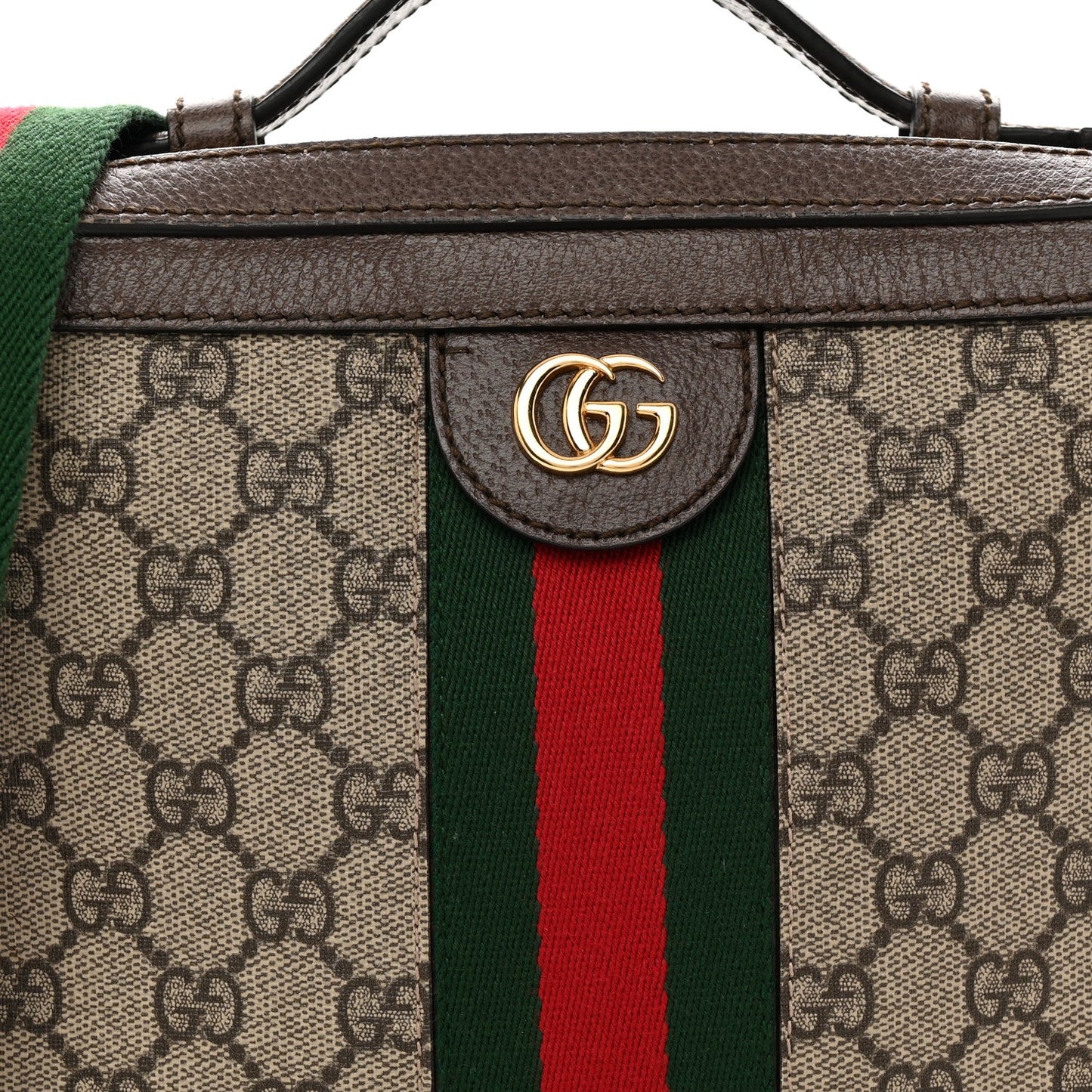 GG Supreme Monogram Web Small Ophidia Top Handle Shoulder Bag Brown