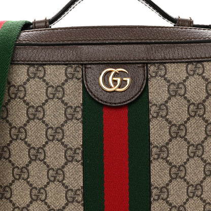 GG Supreme Monogram Web Small Ophidia Top Handle Shoulder Bag Brown