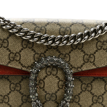 GG Supreme Monogram Suede Crystal Small Dionysus Shoulder Bag Beige Ebony Vulcanic Red