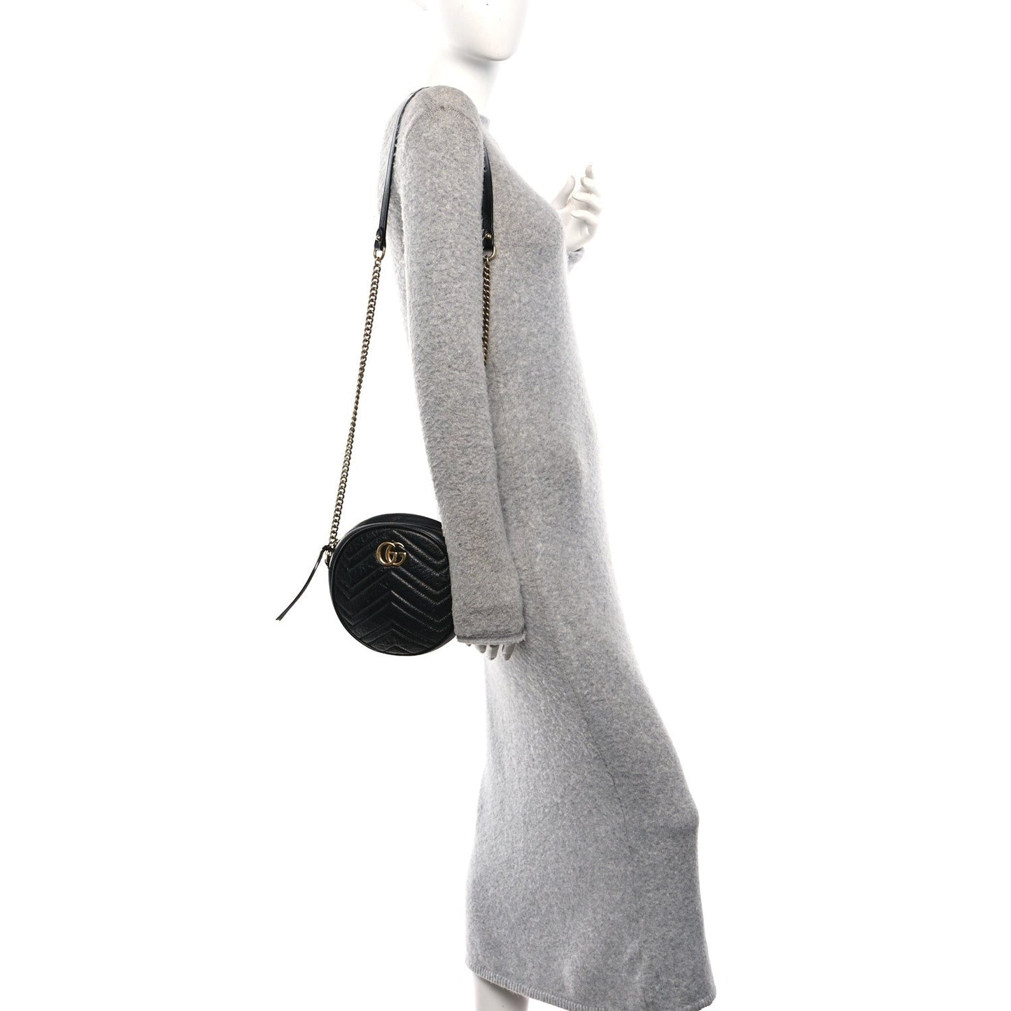 Azalea Calfskin Matelasse Heart Mini GG Marmont Round Shoulder Bag Black