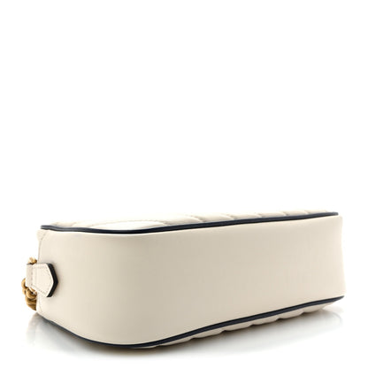 Vintage Effect Calfskin Matelasse Diagonal Small Torchon GG Marmont Chain Shoulder Bag Mystic White Blue Agata