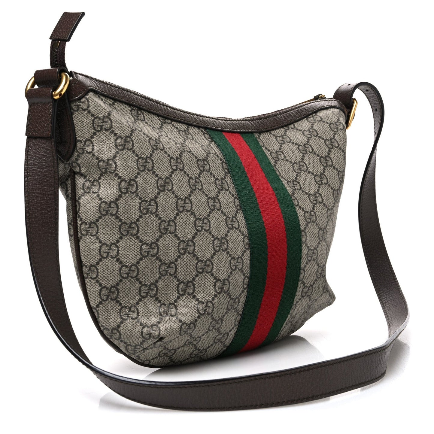 GG Supreme Monogram Web Small Ophidia Half Moon Hobo Brown