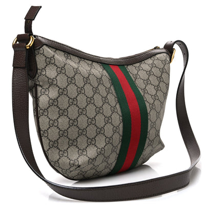 GG Supreme Monogram Web Small Ophidia Half Moon Hobo Brown