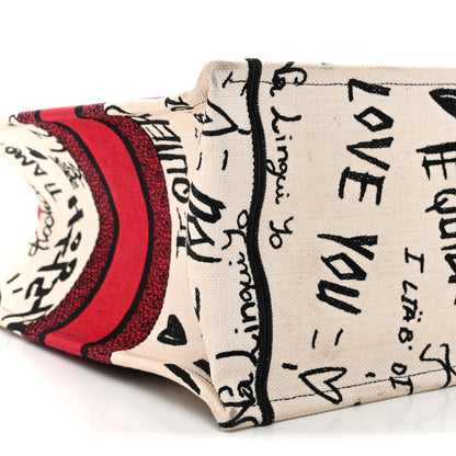 Canvas Embroidered Medium Dioramour Graffiti Book Tote Latte Multicolor