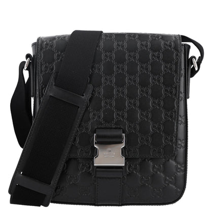 Guccissima Signature Single Buckle Flap Messenger Bag Black