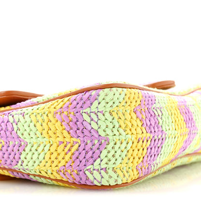 Calfskin Raffia Woven Small GG Marmont Shoulder Bag Multicolor