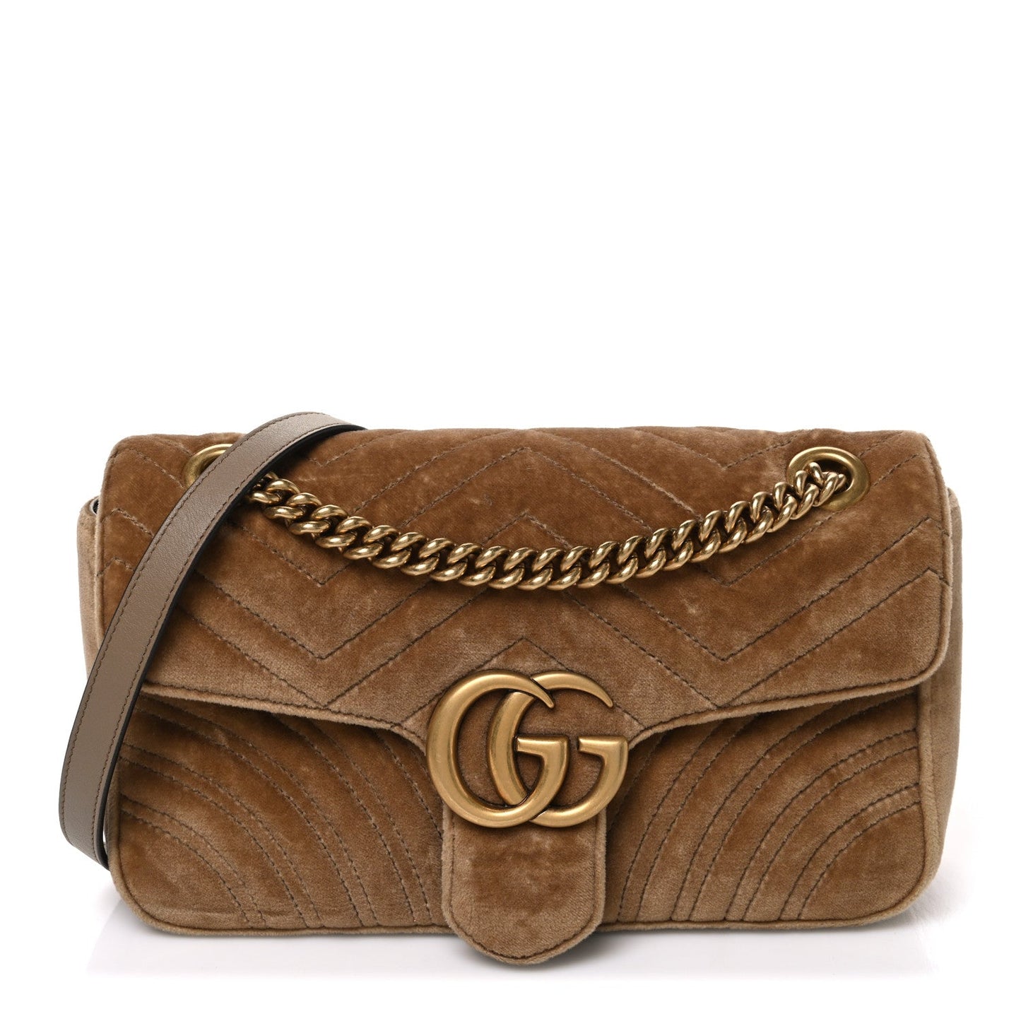 Velvet Matelasse Medium GG Marmont Shoulder Bag Taupe