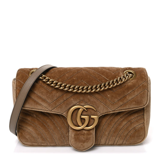 Velvet Matelasse Medium GG Marmont Shoulder Bag Taupe