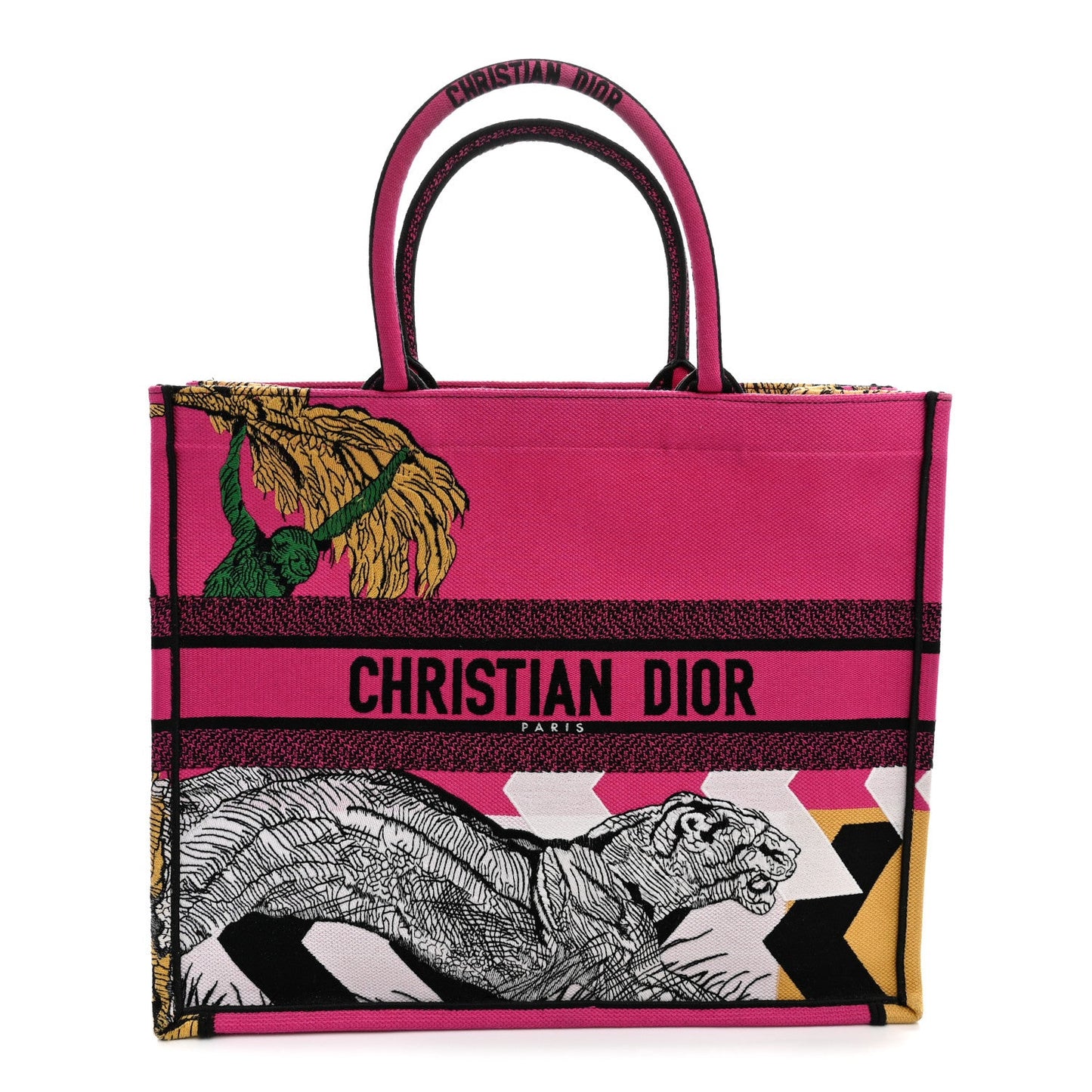 Canvas Embroidered Large Jungle Pop Book Tote Fuchsia Multicolor