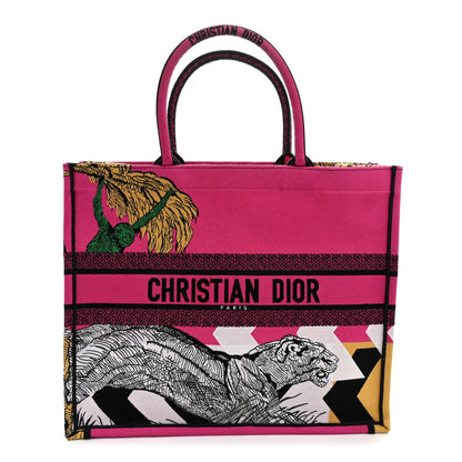 Canvas Embroidered Large Jungle Pop Book Tote Fuchsia Multicolor