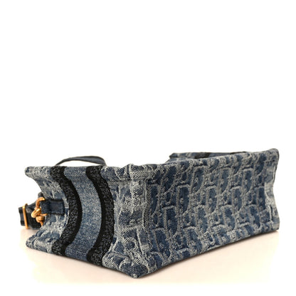 Denim Oblique Mini Book Tote With Strap Blue