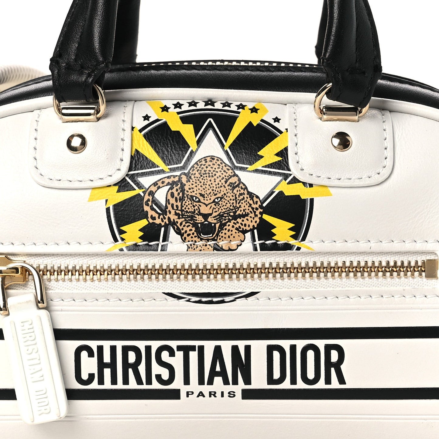 Calfskin Animal Print Micro Dior Vibe Zip Bowling Bag White Multicolor