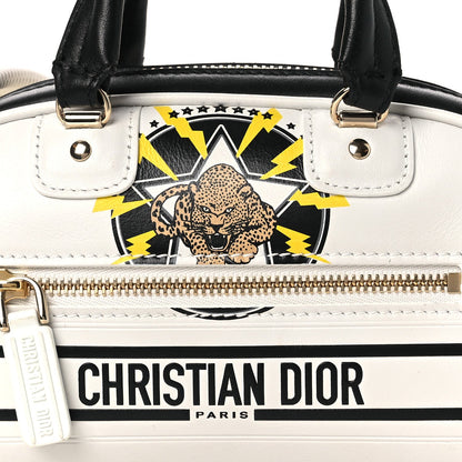 Calfskin Animal Print Micro Dior Vibe Zip Bowling Bag White Multicolor