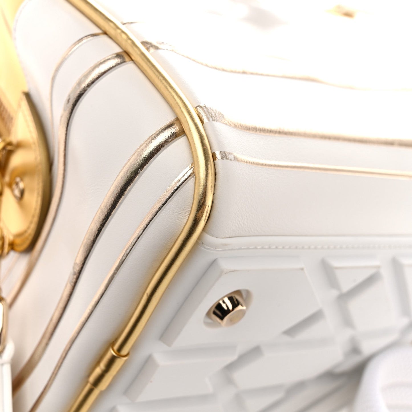 Calfskin Padded Macrocannage Medium Dior Vibe Zip Bowling Bag White Gold
