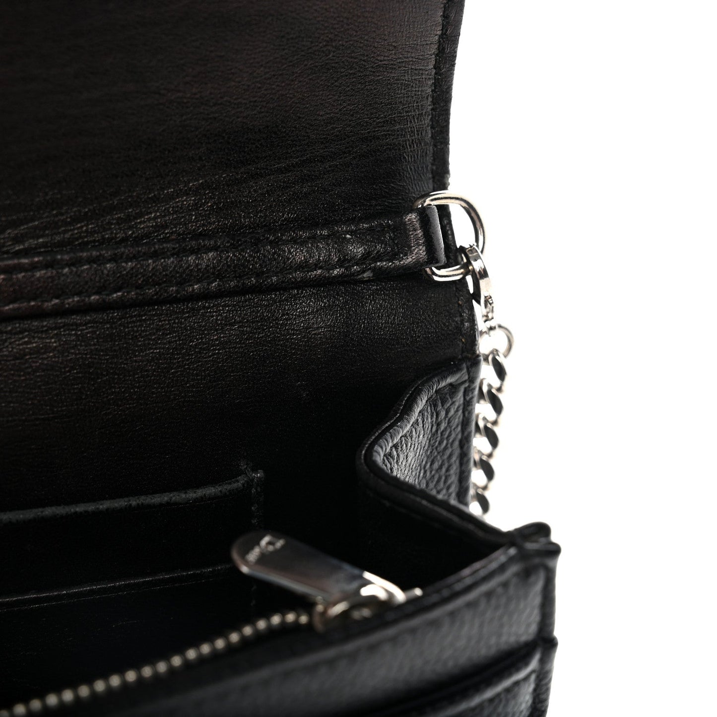 Grained Calfskin Diorama Wallet on Chain Pouch Black