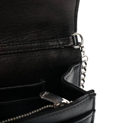 Grained Calfskin Diorama Wallet on Chain Pouch Black