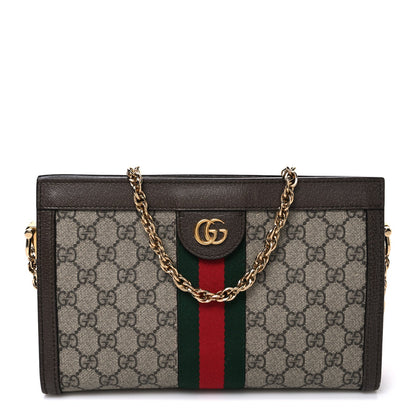 GG Supreme Monogram Web Small Ophidia Chain Shoulder Bag Brown