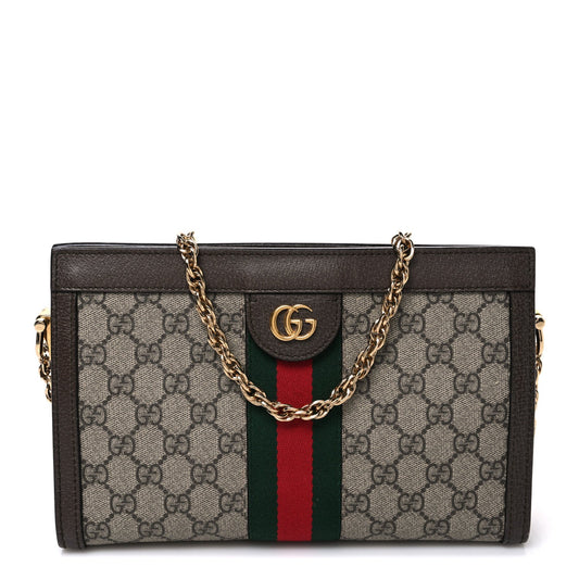 GG Supreme Monogram Web Small Ophidia Chain Shoulder Bag Brown