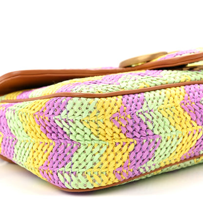 Calfskin Raffia Woven Small GG Marmont Shoulder Bag Multicolor