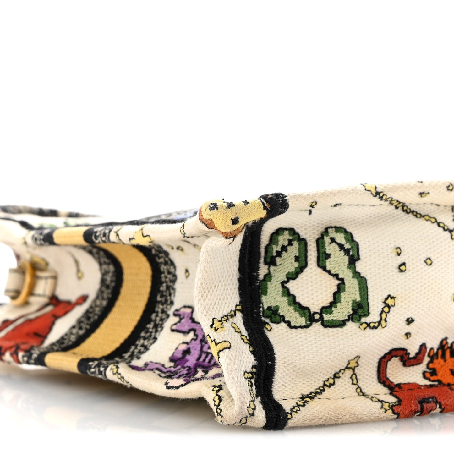 Canvas Embroidered Pixel Zodiac Mini Book Tote Phone Bag Latte Multicolor