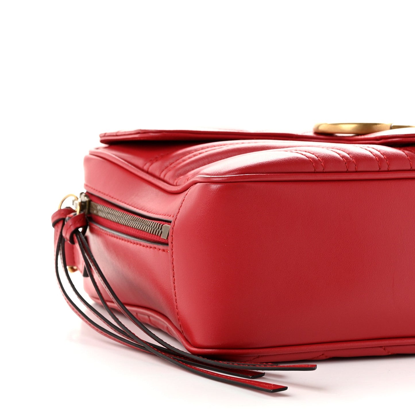 Calfskin Matelasse Sylvie Web Small GG Marmont Top Handle Shoulder Bag Hibiscus Red