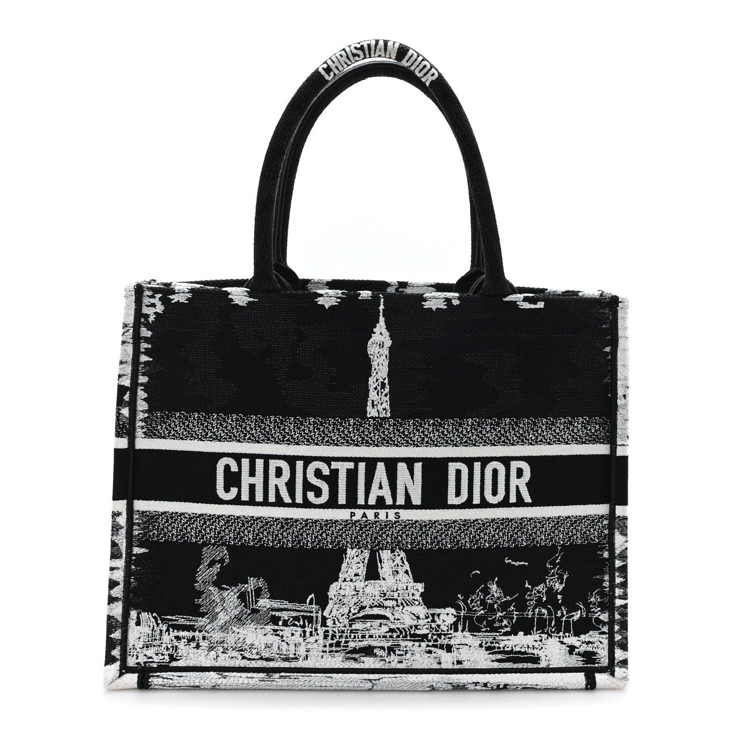 Canvas Embroidered Medium Paris Book Tote Black White