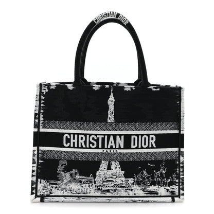 Canvas Embroidered Medium Paris Book Tote Black White