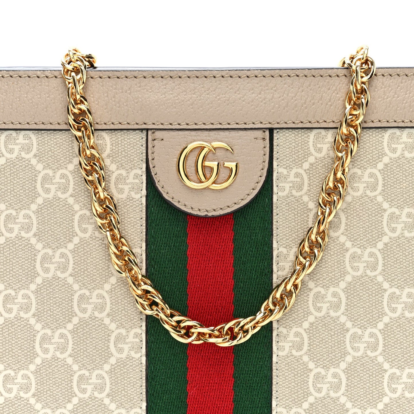 GG Supreme Monogram Textured Dollar Calfskin Web Small Ophidia Chain Shoulder Bag Beige Mystic White Oatmeal