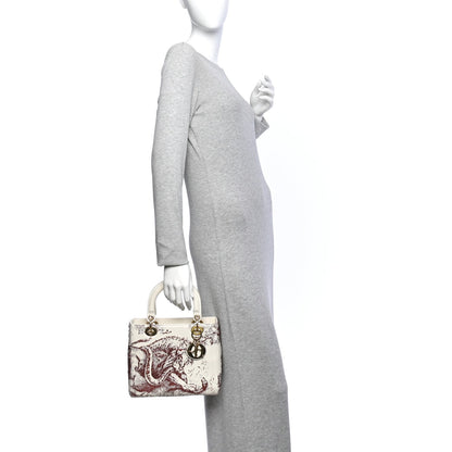 Calfskin Embroidered Medium Toile De Jouy Lady Dior White Red