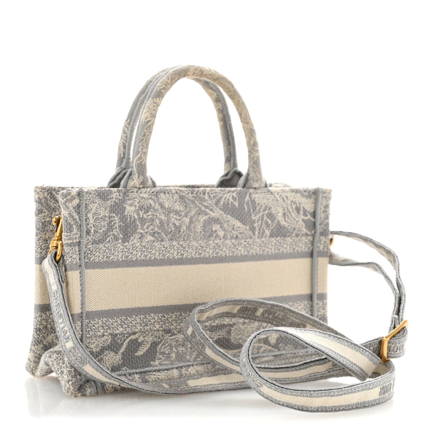Canvas Embroidered Toile De Jouy Reverse Mini Book Tote With Strap Grey