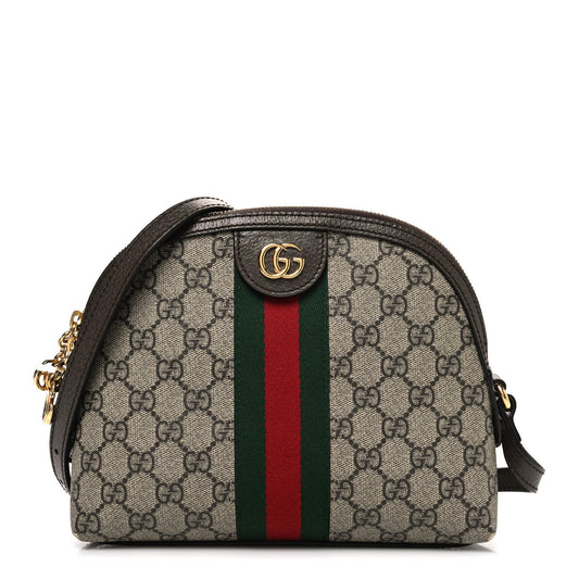 GG Supreme Monogram Textured Dollar Calfskin Web Small Ophidia Dome Shoulder Bag Beige Ebony New Acero