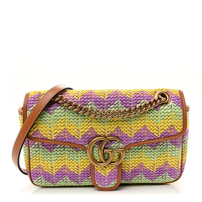 Calfskin Raffia Woven Small GG Marmont Shoulder Bag Multicolor