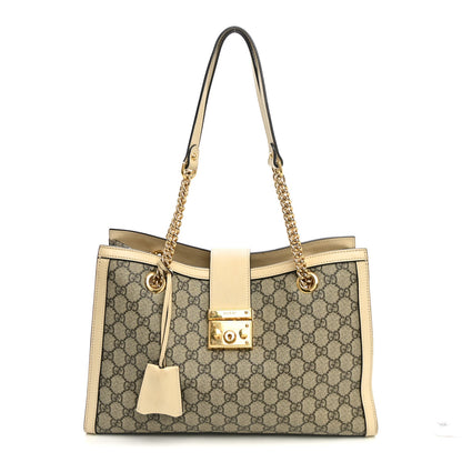 GG Supreme Monogram Medium Padlock Tote White