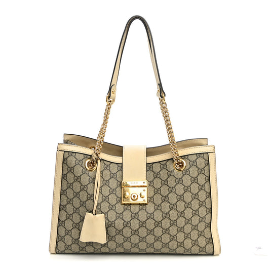 GG Supreme Monogram Medium Padlock Tote White