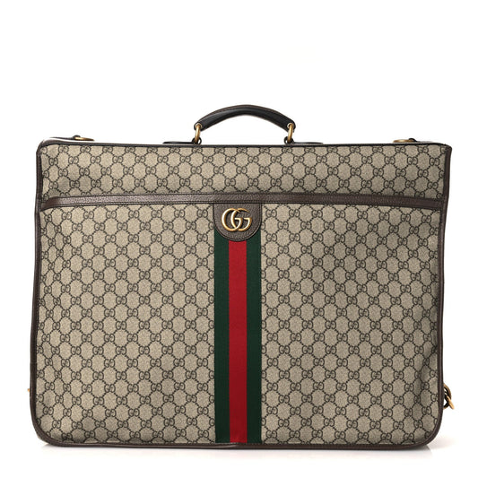 GG Supreme Monogram Textured Dollar Calfskin Web Ophidia Savoy Garment Bag Beige Ebony New Acero