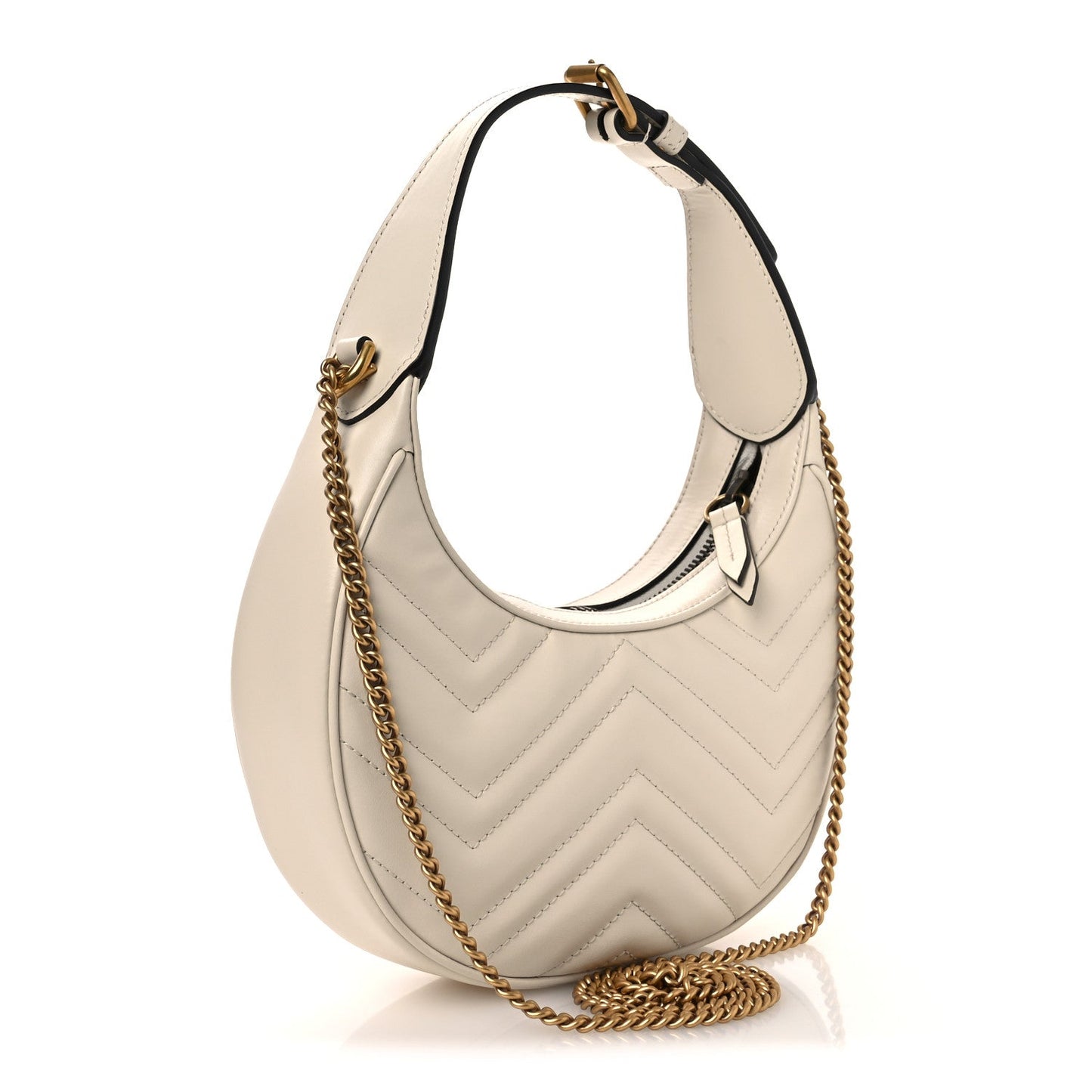Calfskin Matelasse Chevron Mini GG Marmont Half Moon Hobo Mystic White